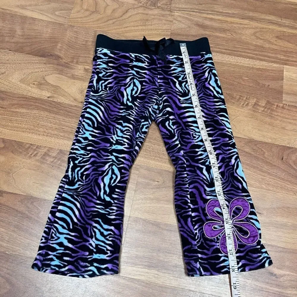 Flap Doodles Toddler Girls Zebra-Print Flower Embroidered Pants Purple Size 2T